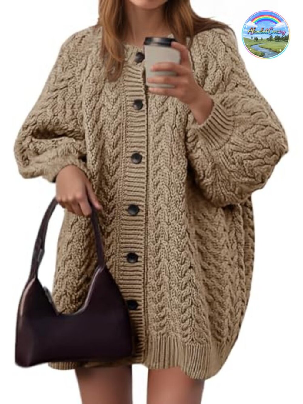 Oversized Cable Knit Cardigan Sweater for Women